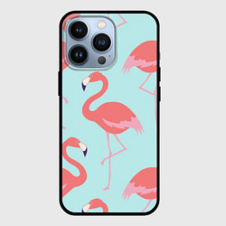 Чехол для iPhone 13 Pro Розовые фламинго, цвет: 3D-черный