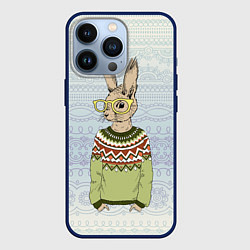 Чехол для iPhone 13 Pro Кролик хипстер, цвет: 3D-тёмно-синий