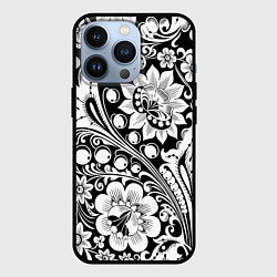 Чехол iPhone 13 Pro Хохлома черно-белая