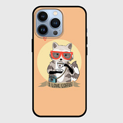 Чехол iPhone 13 Pro Raccoon Love Coffee