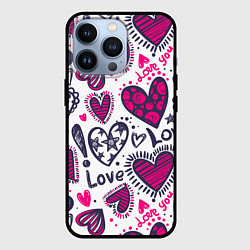 Чехол для iPhone 13 Pro Love - pink hearts, цвет: 3D-черный