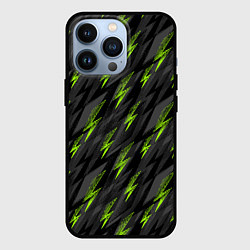 Чехол для iPhone 13 Pro Зеленые молнии паттерн, цвет: 3D-черный