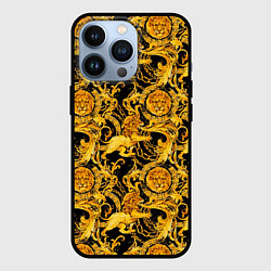 Чехол iPhone 13 Pro Львы золотые узоры