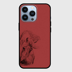 Чехол iPhone 13 Pro Конь на красном фоне