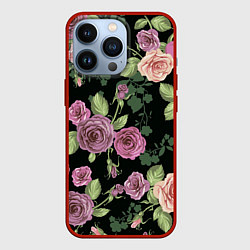 Чехол для iPhone 13 Pro Кусты роз, цвет: 3D-красный
