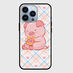 Чехол для iPhone 13 Pro Свинка ест пончик, цвет: 3D-черный
