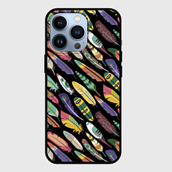 Чехол для iPhone 13 Pro Feathers, цвет: 3D-черный