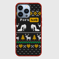 Чехол для iPhone 13 Pro Pornhub свитер с оленями, цвет: 3D-красный