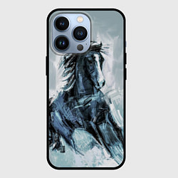 Чехол для iPhone 13 Pro Нарисованный конь, цвет: 3D-черный