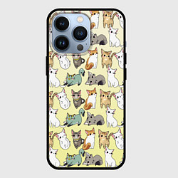 Чехол iPhone 13 Pro Мультяшные котики на желтом мя