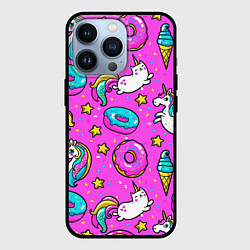 Чехол для iPhone 13 Pro Единороги с пончиками, цвет: 3D-черный