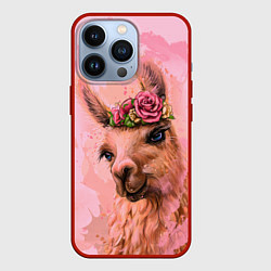 Чехол iPhone 13 Pro Лама с цветами