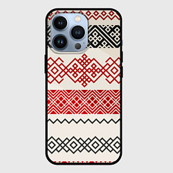 Чехол iPhone 13 Pro Славянский узор красно-черный