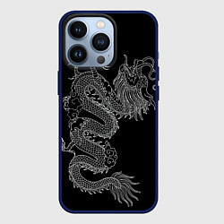 Чехол для iPhone 13 Pro ЧБ Дракон, цвет: 3D-тёмно-синий