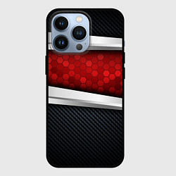 Чехол iPhone 13 Pro 3D Красные соты металлические