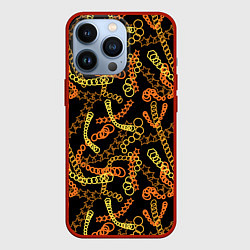 Чехол для iPhone 13 Pro Цветные цепи, абстракция, цвет: 3D-красный