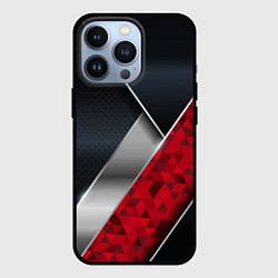 Чехол для iPhone 13 Pro 3D BLACK AND RED METAL, цвет: 3D-черный
