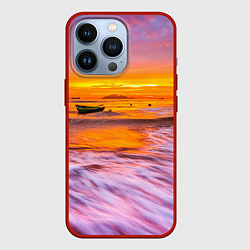 Чехол для iPhone 13 Pro Закат на пляже, цвет: 3D-красный