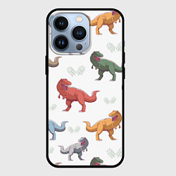 Чехол для iPhone 13 Pro Разноцветные тираннозавры, цвет: 3D-черный