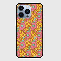 Чехол для iPhone 13 Pro Пицца и пончики, цвет: 3D-черный