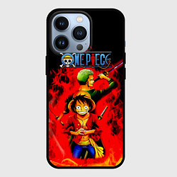 Чехол iPhone 13 Pro Зоро и Луффи в огне One Piece