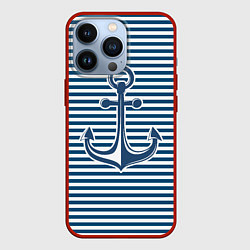 Чехол для iPhone 13 Pro Тельняшка с якорем, цвет: 3D-красный