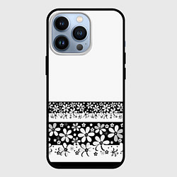 Чехол iPhone 13 Pro Черно-белый цветочный принт