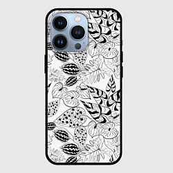 Чехол для iPhone 13 Pro Черно-белый узор Тропики, цвет: 3D-черный