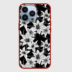 Чехол для iPhone 13 Pro Лилии черно-белые, цвет: 3D-красный