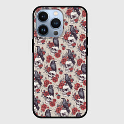 Чехол для iPhone 13 Pro Skull raven, цвет: 3D-черный