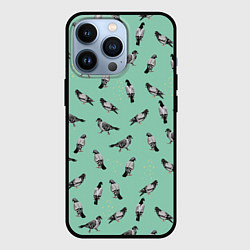 Чехол iPhone 13 Pro Голуби на зеленом