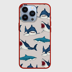 Чехол iPhone 13 Pro Кровожадные акулы паттерн