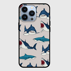 Чехол для iPhone 13 Pro Кровожадные акулы паттерн, цвет: 3D-черный
