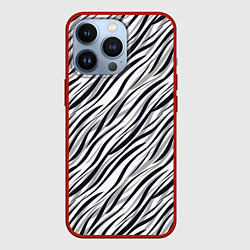 Чехол для iPhone 13 Pro Черно-белый полосатый тигровый, цвет: 3D-красный