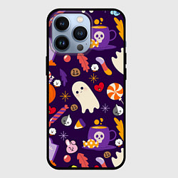 Чехол для iPhone 13 Pro HALLOWEEN BTS BT21 PATTERN БТ21 БТС ХЕЛЛОУИН, цвет: 3D-черный