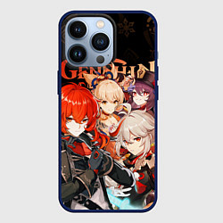 Чехол для iPhone 13 Pro Genshin Impact: Дилюк, Кадзуха, Ёимия, Ху Тао, цвет: 3D-тёмно-синий