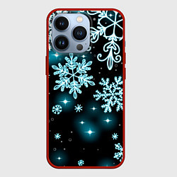 Чехол для iPhone 13 Pro Космические снежинки, цвет: 3D-красный