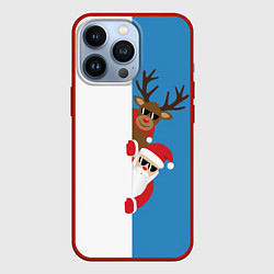Чехол для iPhone 13 Pro Крутые Санта и Олень, цвет: 3D-красный