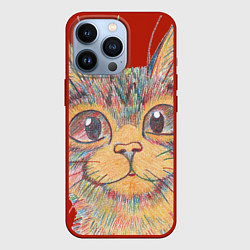 Чехол для iPhone 13 Pro A 018 Цветной кот, цвет: 3D-красный
