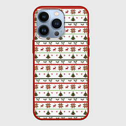 Чехол для iPhone 13 Pro Узор новогодний Бело-красно-зеленый, цвет: 3D-красный