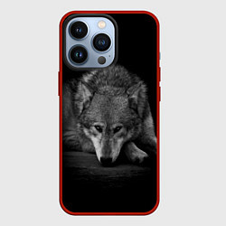 Чехол для iPhone 13 Pro Волк, на черном фоне, цвет: 3D-красный