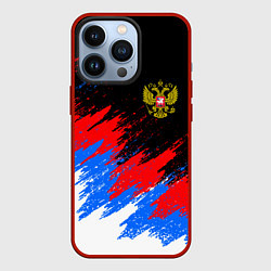 Чехол iPhone 13 Pro РОССИЯ, БРЫЗГИ КРАСОК, ТРИКОЛОР