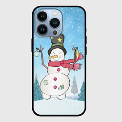 Чехол iPhone 13 Pro Снеговик в снежном дворике