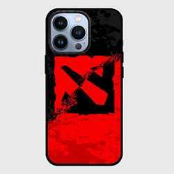 Чехол для iPhone 13 Pro DOTA 2 RED BLACK LOGO, БРЫЗГИ КРАСОК, цвет: 3D-черный