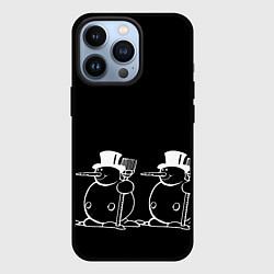 Чехол iPhone 13 Pro Снеговик на черном фоне