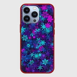 Чехол для iPhone 13 Pro Неоновые снежинки, цвет: 3D-красный