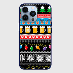 Чехол для iPhone 13 Pro Новогодний пивной узор, цвет: 3D-тёмно-синий