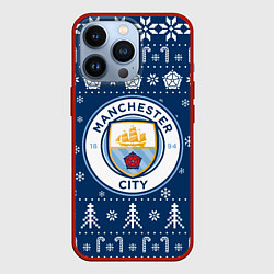 Чехол для iPhone 13 Pro Манчестер Сити Новогодний, цвет: 3D-красный