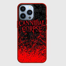 Чехол для iPhone 13 Pro CANNIBAL CORPSE, БРЫЗГИ КРАСОК ЧЕРЕПА, цвет: 3D-красный