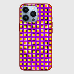 Чехол для iPhone 13 Pro Фиолетовый Фон с Желтыми Квадратами Иллюзия Движен, цвет: 3D-красный